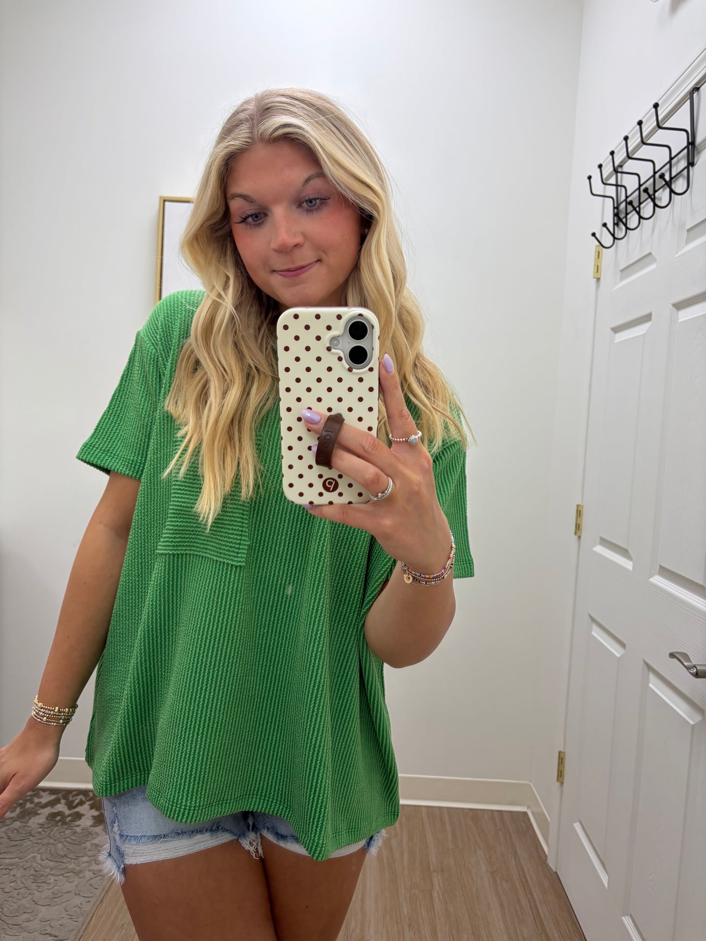 Ribbed Short Sleeve Top| Green