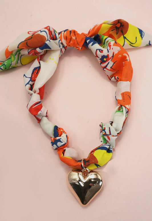 Citrus Floral Scarf Necklace (Heart)
