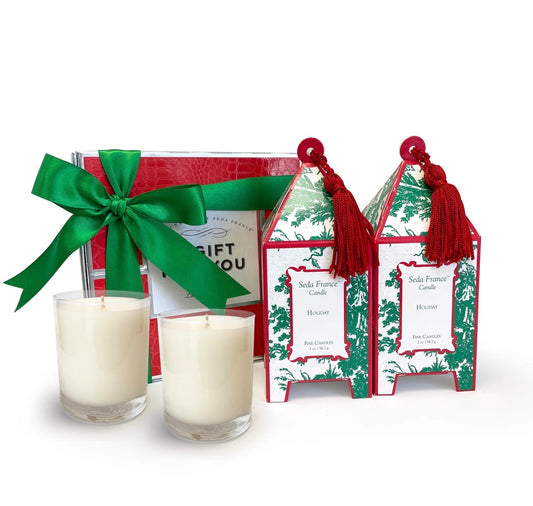 Holiday Classic Toile Mini Pagoda Box Gift Set Seda France