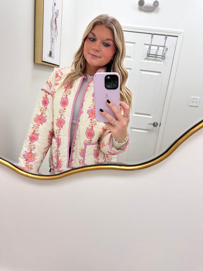 Cream Pink/Orange Floral Jacket