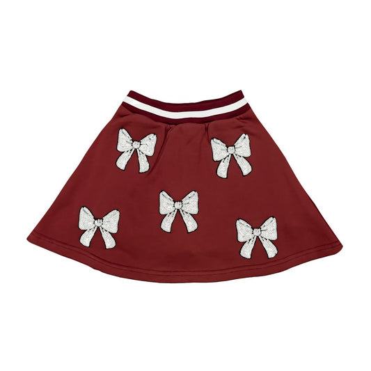 Maroon and White Sequin Bow Skort Belle Cher