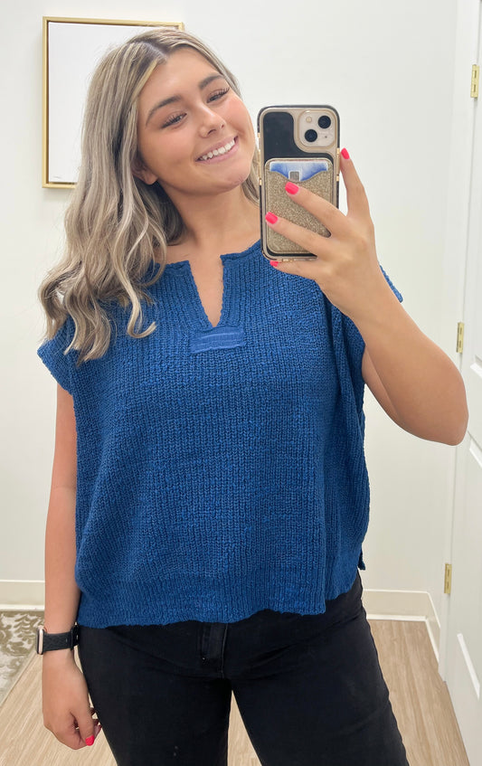 Back Patch Sweater Vest- Royal Blue