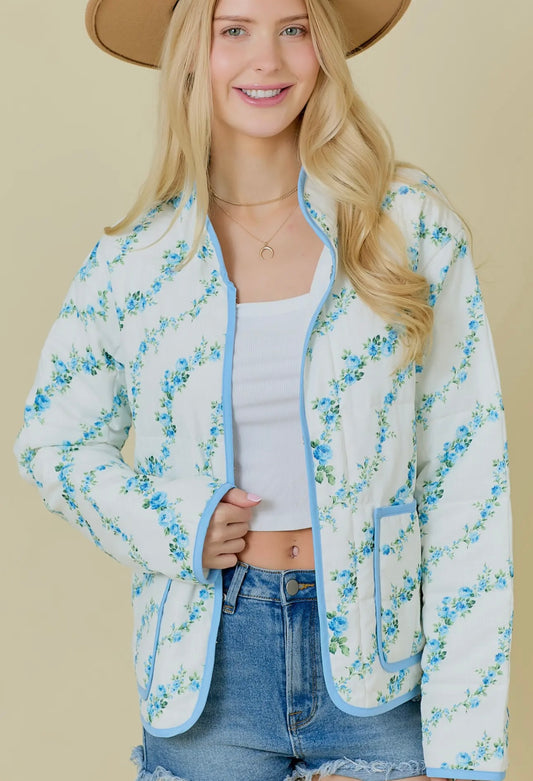 Blue Floral Quilted Jacket Main Strip