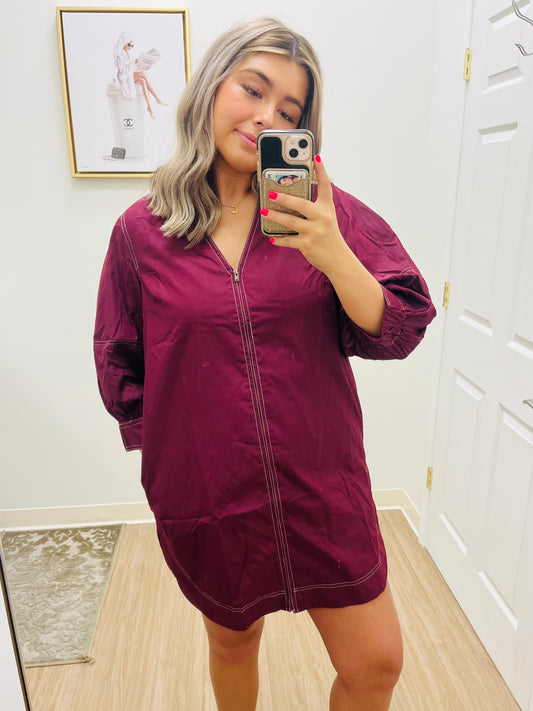 Burgundy Stitched Dress