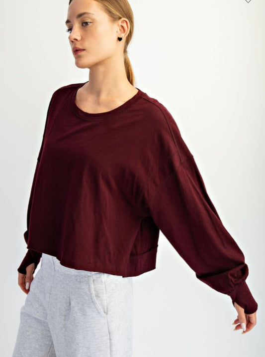 Open Back Long Sleeve Top- Maroon