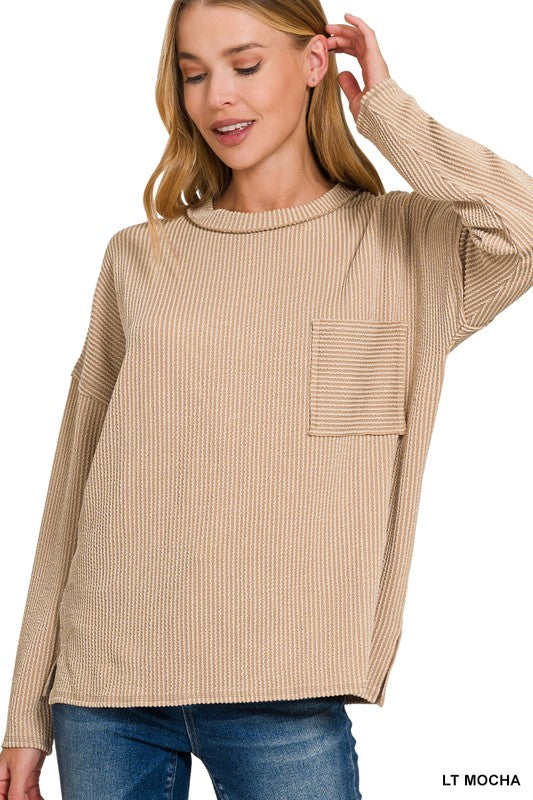 Light mocha ribbed long sleeve with pocket