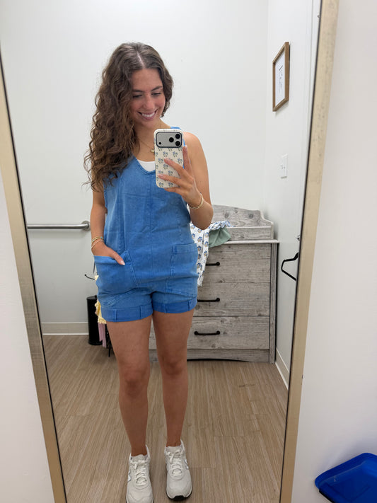 Blue Washed Denim Romper