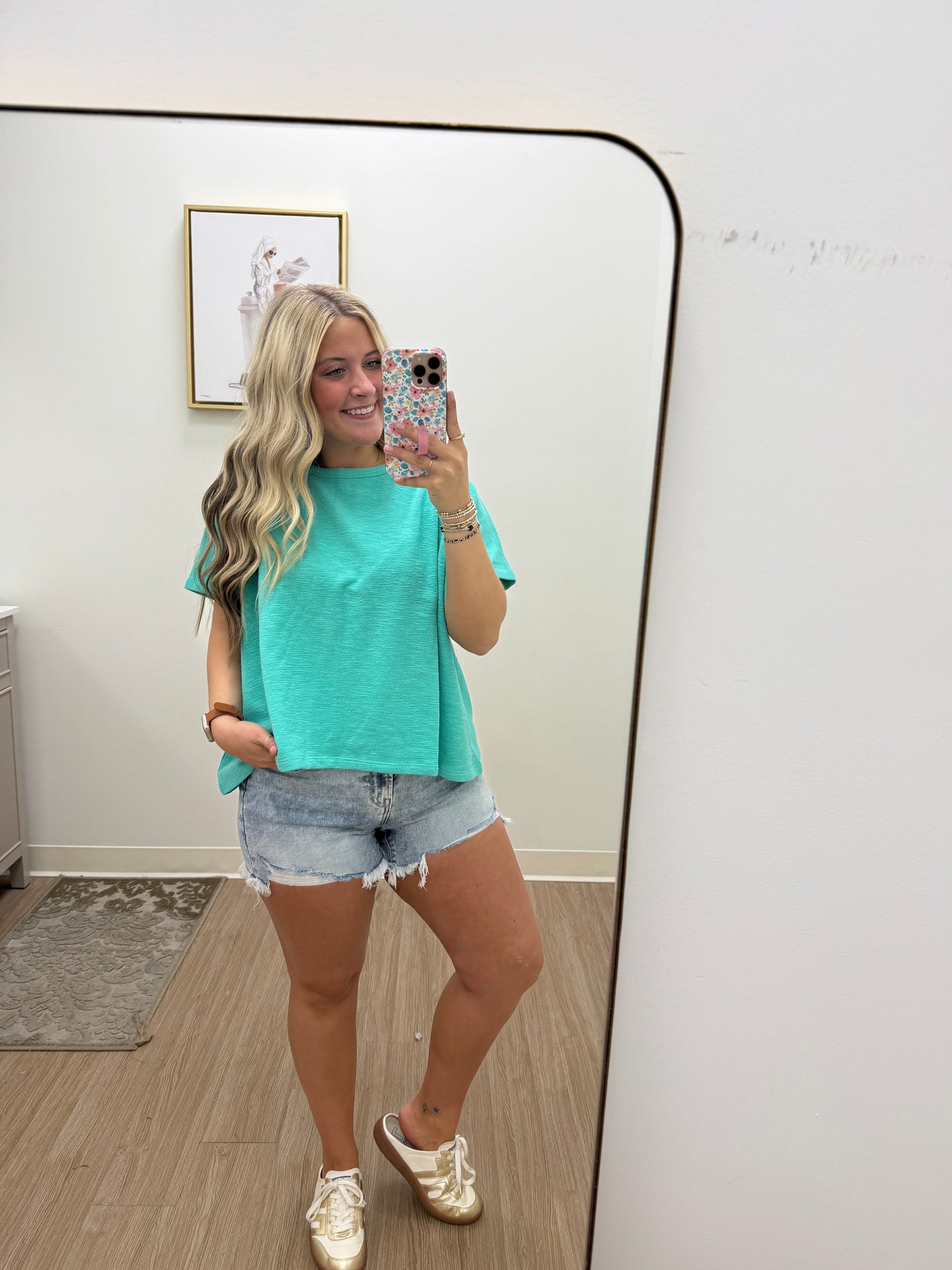 Turquoise Scuba Side Slit Top