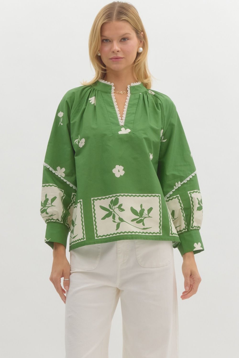 Spring green embroidered top