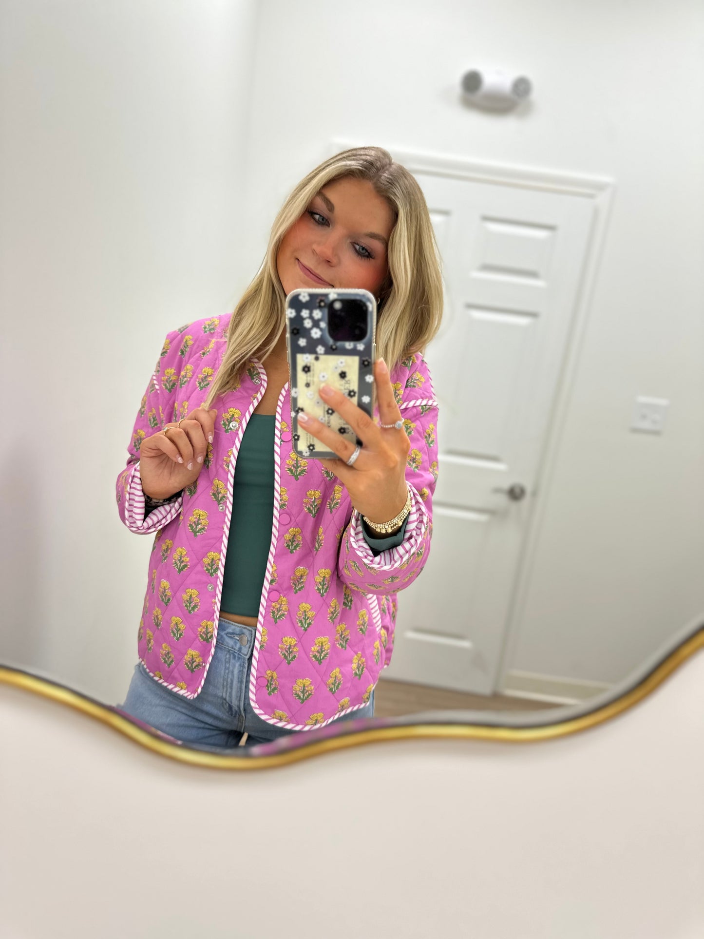 Pink floral quilted jacket