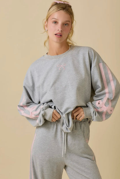 Pink Bow Crewneck Sweatshirt Set Mainstrip