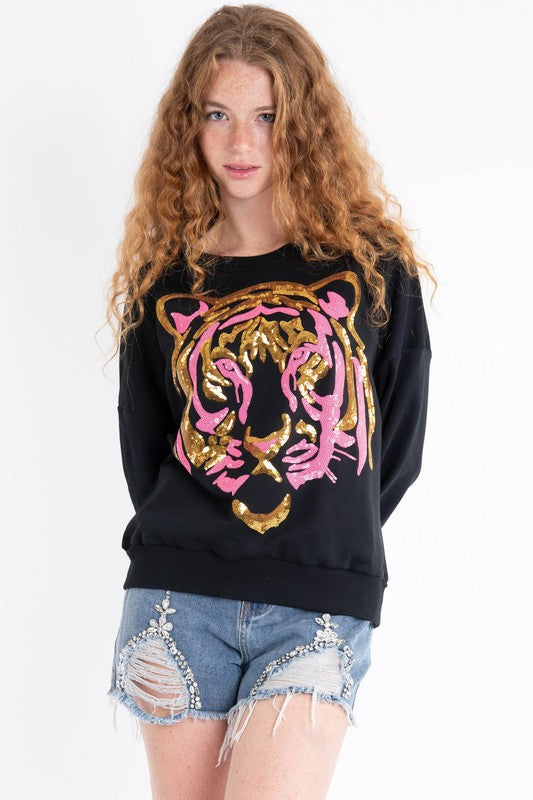 Wild one tiger sequin sweatshirt