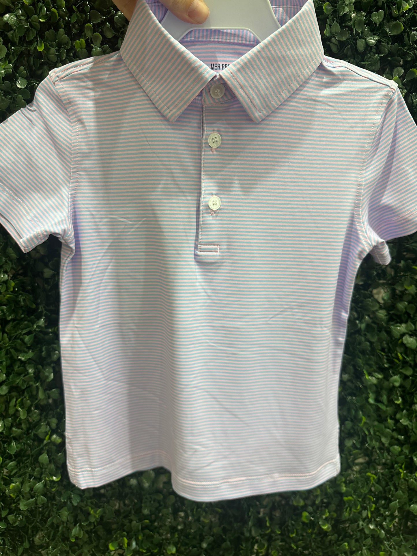 Micro Pink/Blue Stripe Performance Polo|Meripex