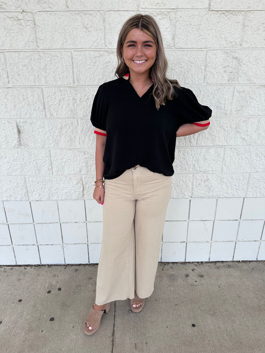 Red Trim Blouse
