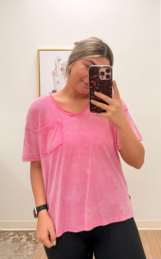 Pink Acid Washed Tee