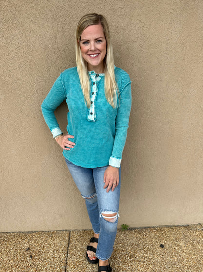 Teal Washed Baby Waffle Top