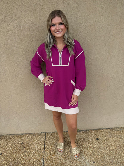 Magenta Quarter Zip Dress