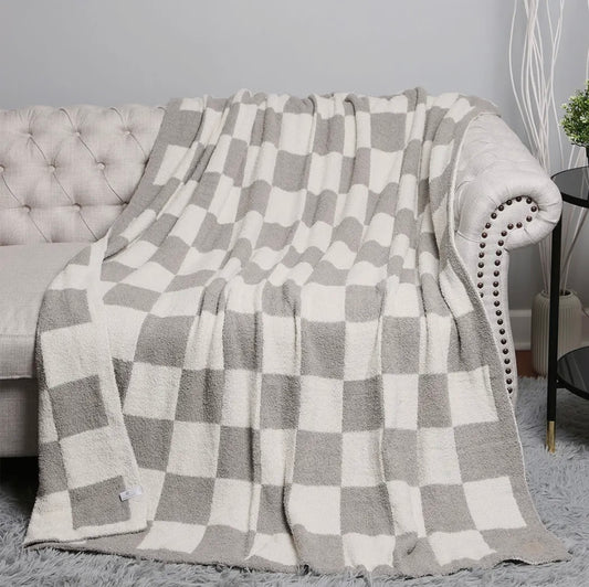 Checkerboard Pattern Throw Blanket/ Grey 50x50 Comfylux
