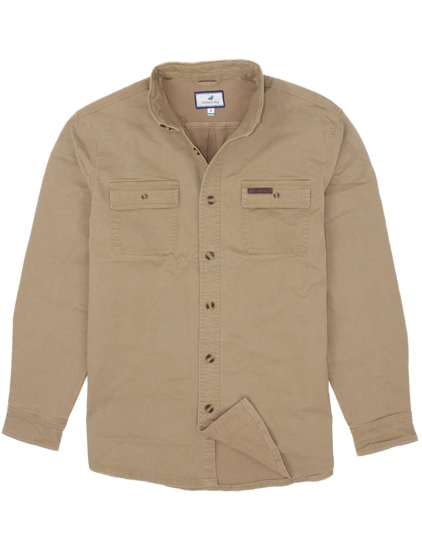 Properly tied harvest work shirt camel