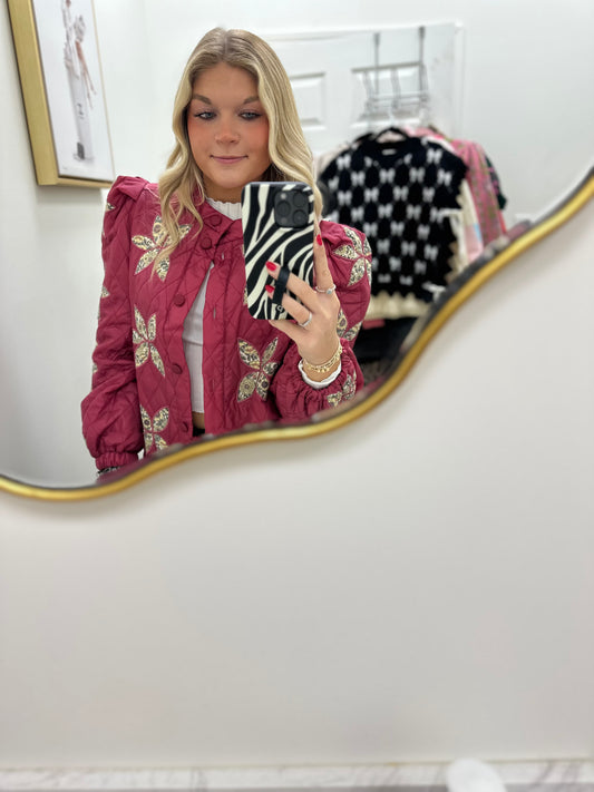 Sangria Quilted Floral Print Jacket