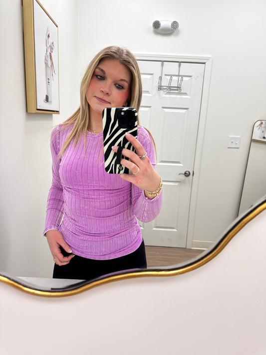 Magenta Ribbed Long Sleeve Top
