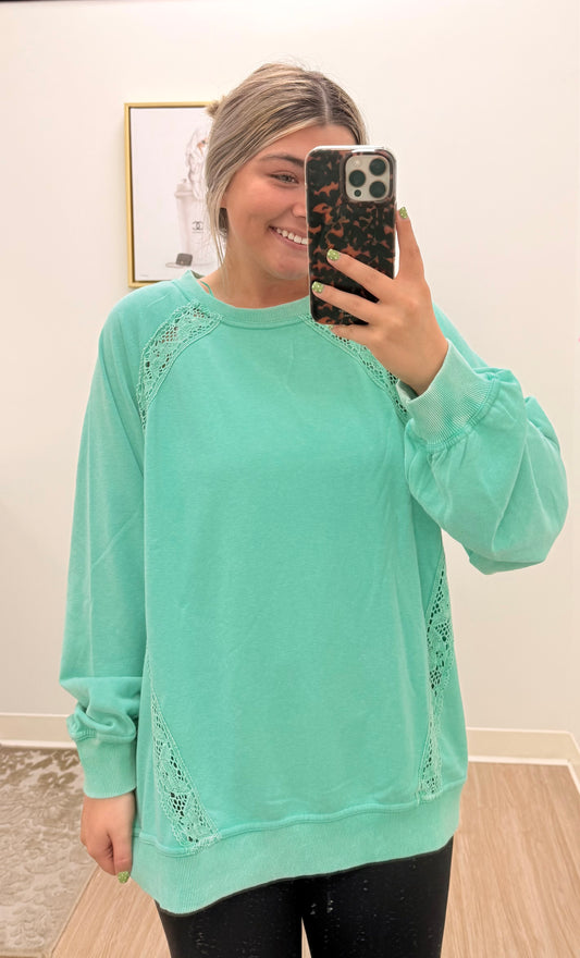 Turquoise Lace Oversized Sweater