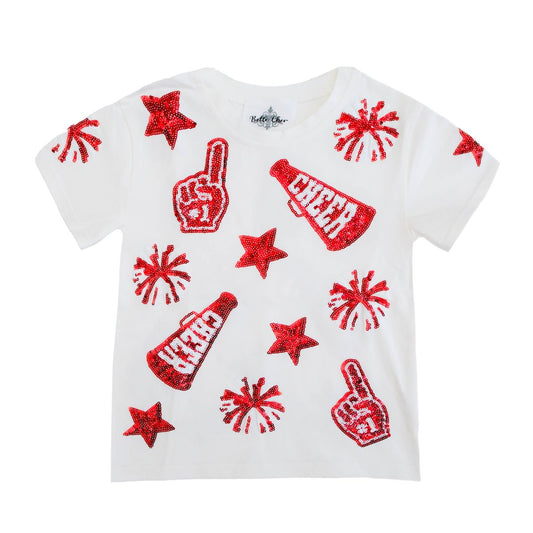 Red and White Sequin Cheer Shirt Belle Cher