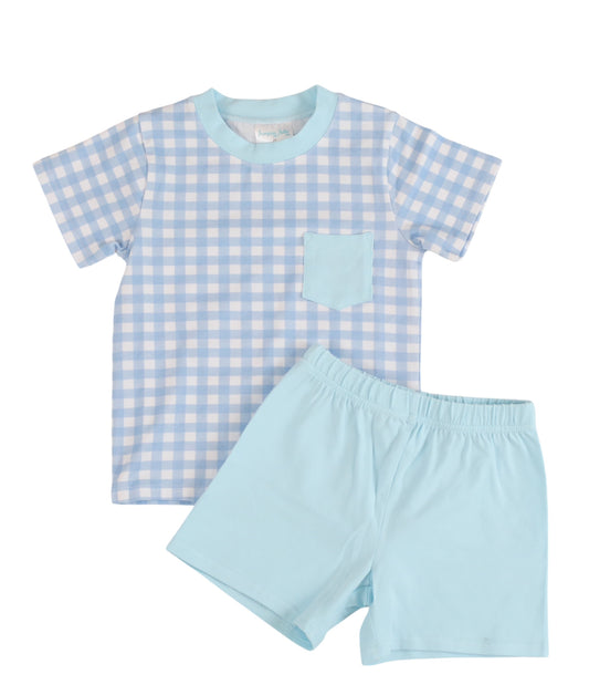 Blue Gingham Boys Set Jumping Jolly