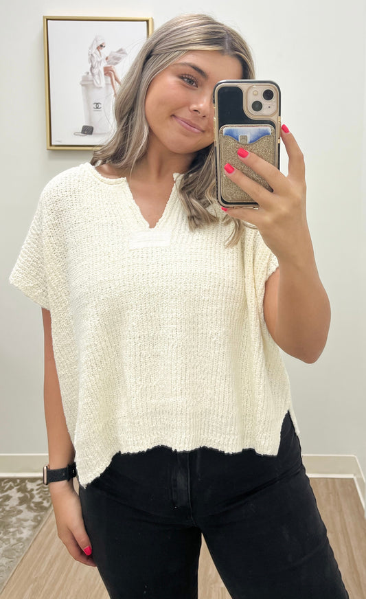 Back Patch Sweater Vest- Ivory