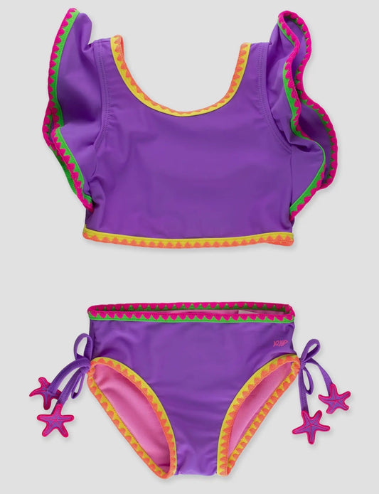 Neon Purple Crochet Detail Butterfly Tankini 2-Piece Swimsuit