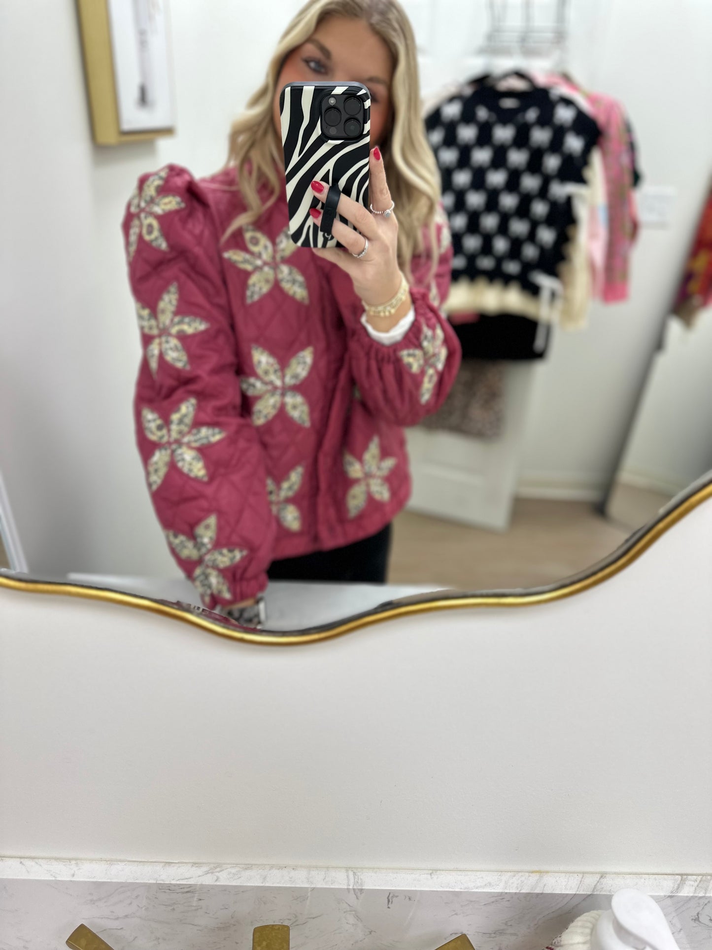 Sangria Quilted Floral Print Jacket