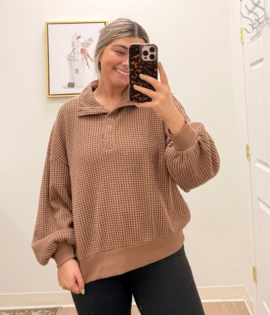 Brown Quarter Button Up Sweater