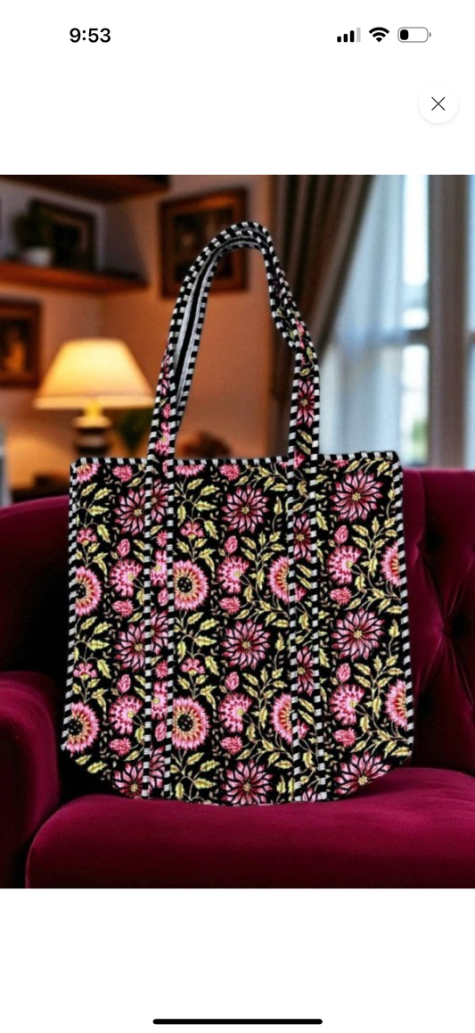 Midnight Floral Quilted Tote