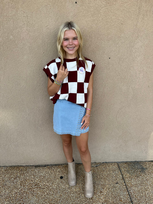 Game day checker sweater vest