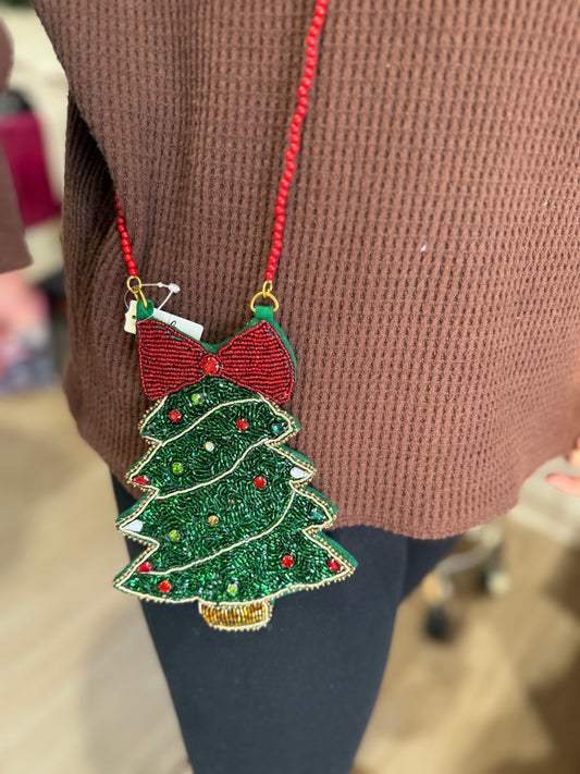Kids Beaded Christmas Tree Purse