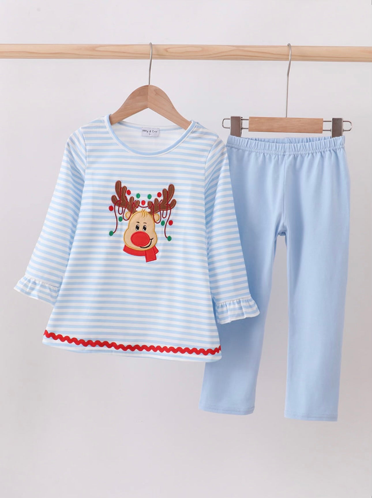 Reindeer Blue Stripe Girl Set