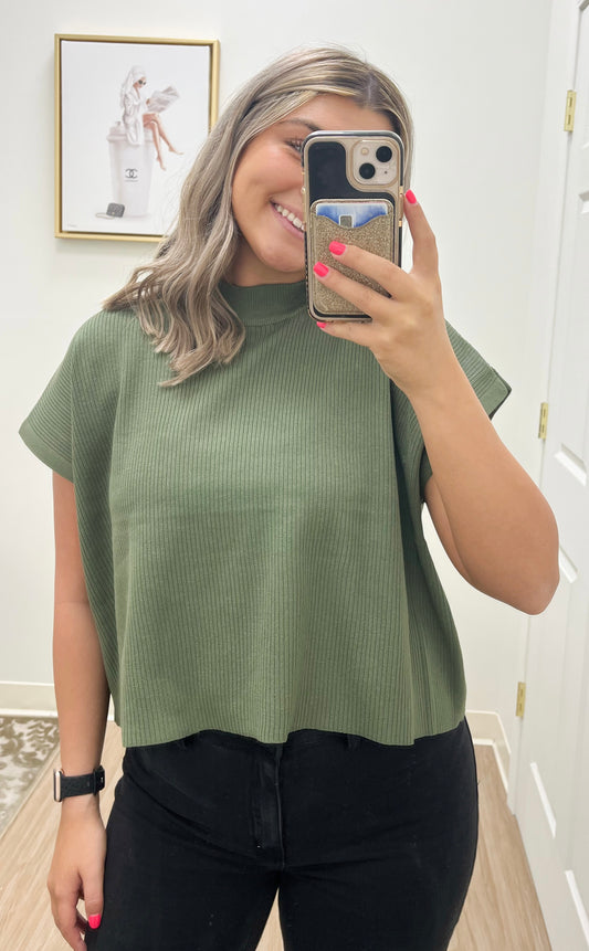 Mock Neck Sweater Vest- Light Olive