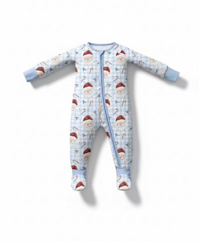 Blue Gingham Santa Bamboo Sleeper