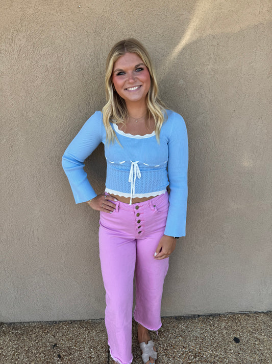 Light blue sweetheart flare sleeve top