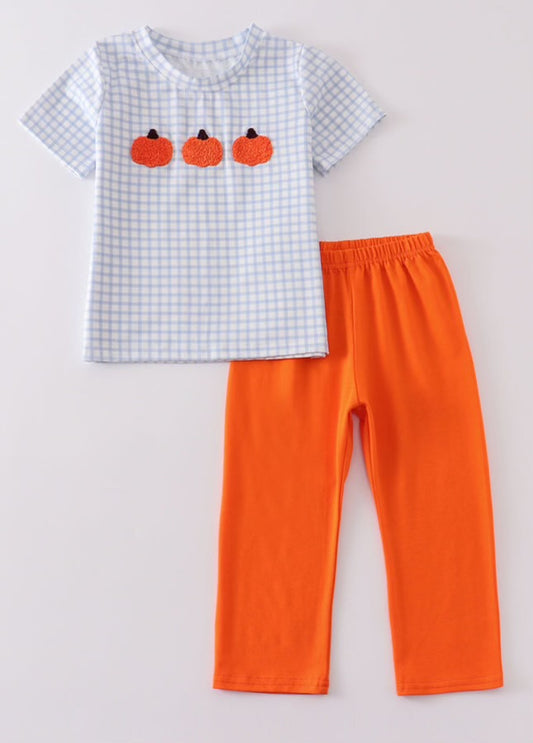 French knot plaid pumpkin pant set