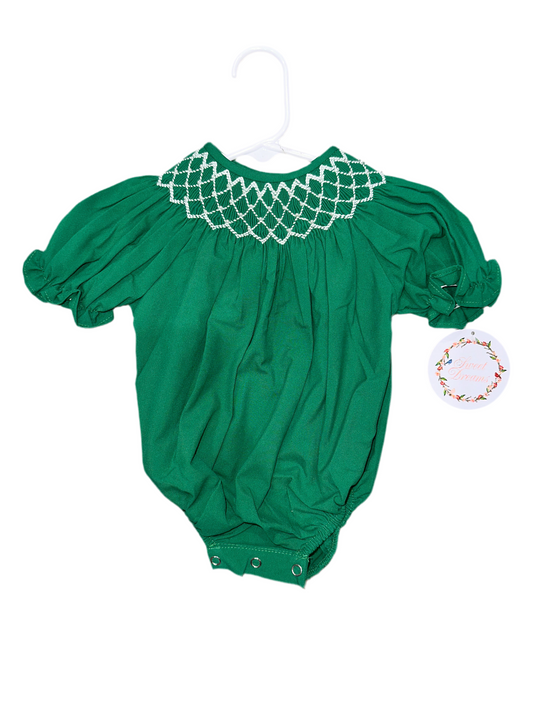Hunter Green Smocked Pearl Bubble- Sweet Dreams