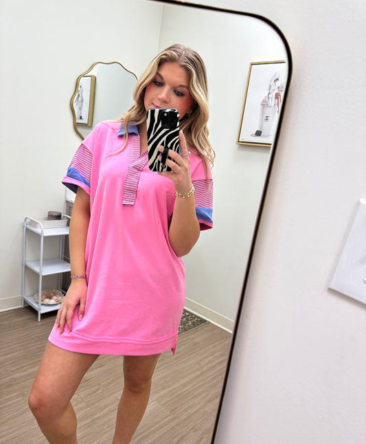 Bubble Gum Pink Collared Mini Dress
