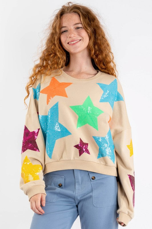 Taupe star sequin pullover