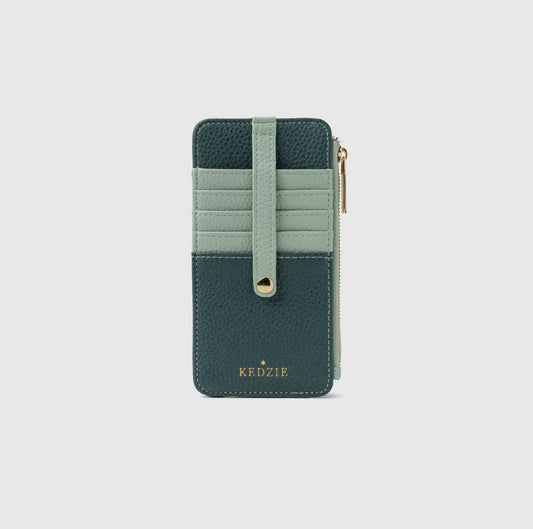 Teal zippered wallet and card holder