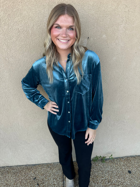 Teal velvet shirt