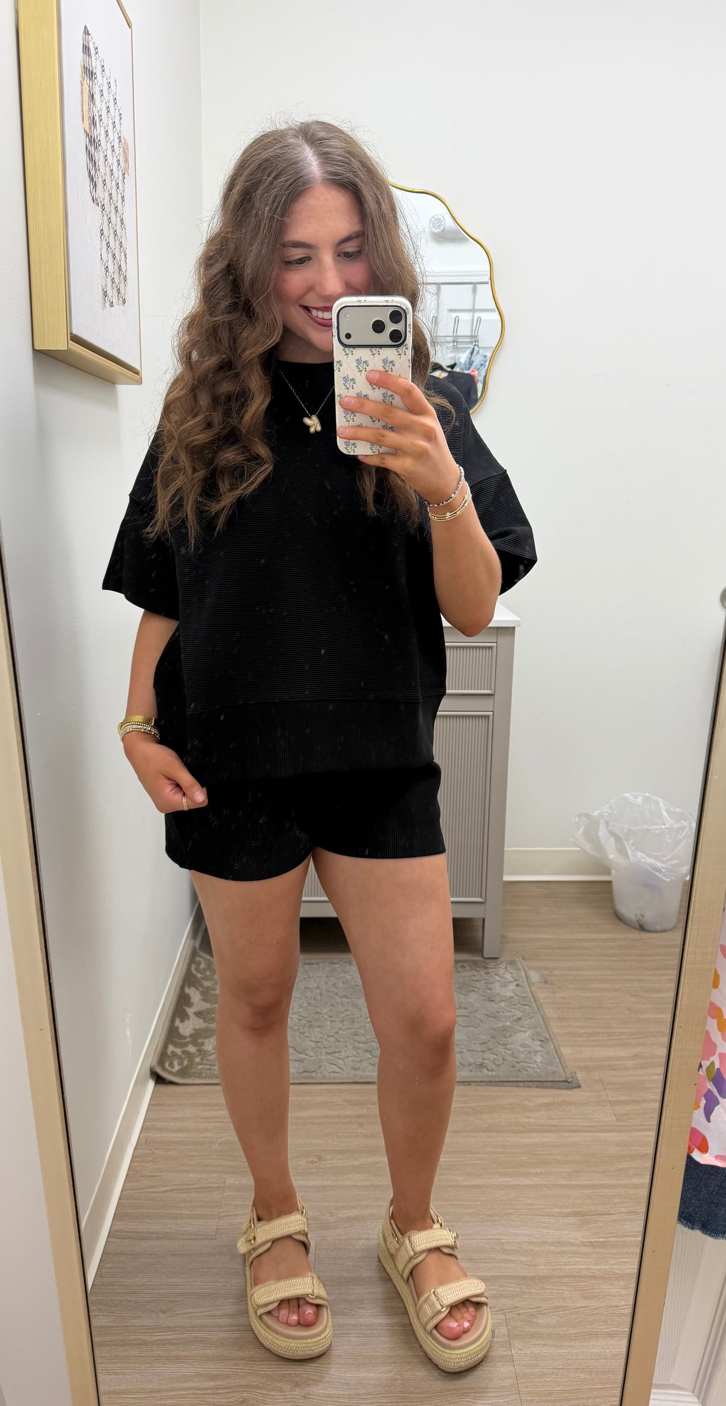 Black Ribbed Short Set