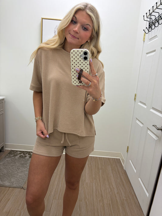 Light Mocha Ribbed Short Set