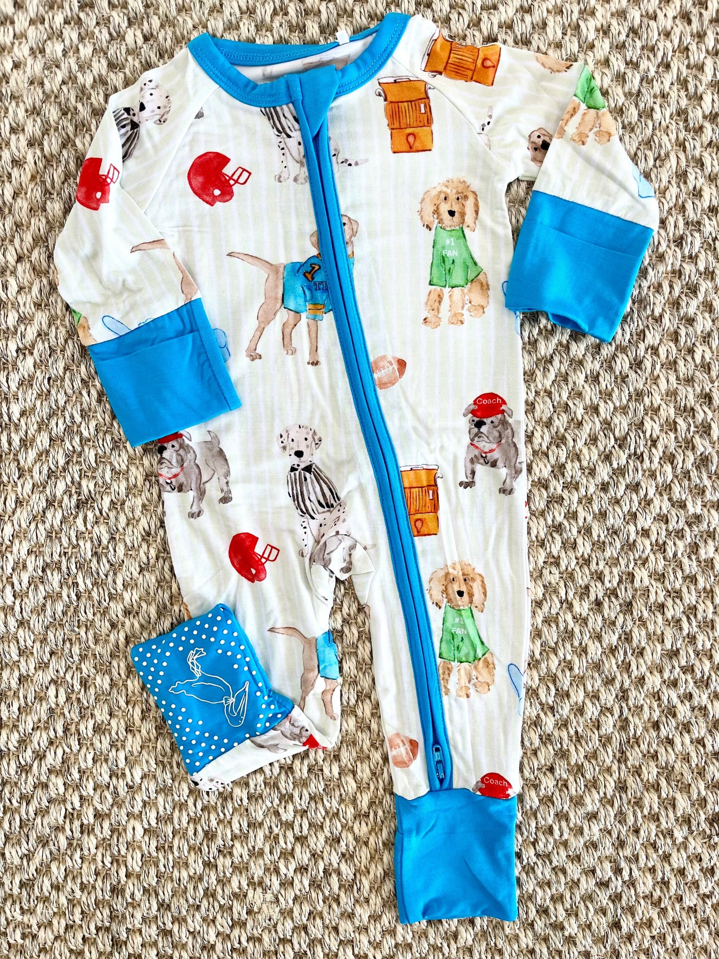 Puppy Footballers Zipper Onesie - Sweet Bay Co.