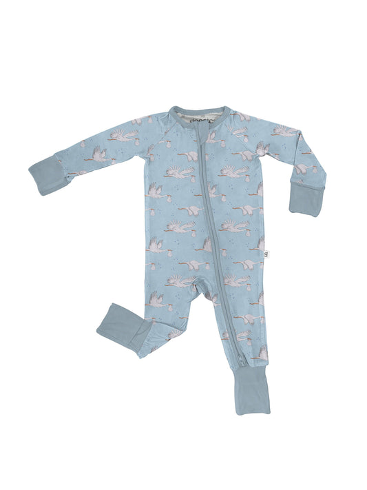 Goosies blue stork bamboo zip pajamas