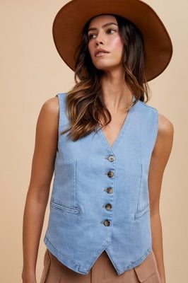 Denim vest with buttons